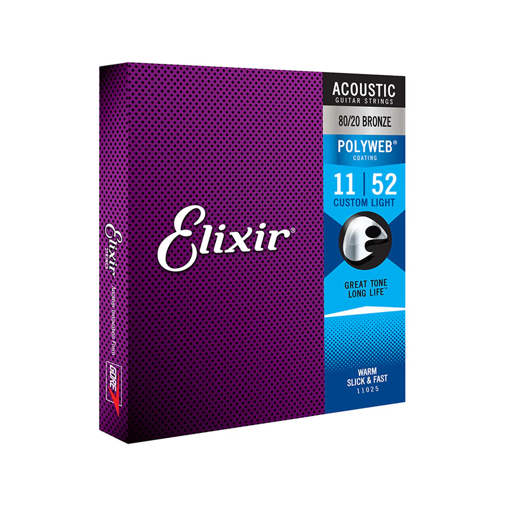 Elixir 11025 Polyweb 80/20 Bronze Acoustic Guitar Strings, Custom Light, 11-52 - Image 3
